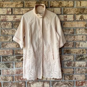Chico’s Lightweight Jacket 100% Linen Zippered Front Size 2 Large Eyelet Beauty!